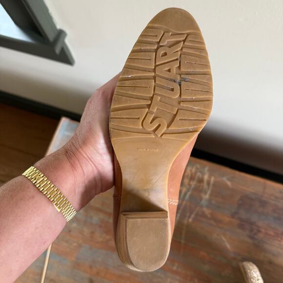 Stuart Weitzman 8 Tan Rhinestone Studded Western Ankle Boots Leather Cowboy FLAW - Picture 10 of 11